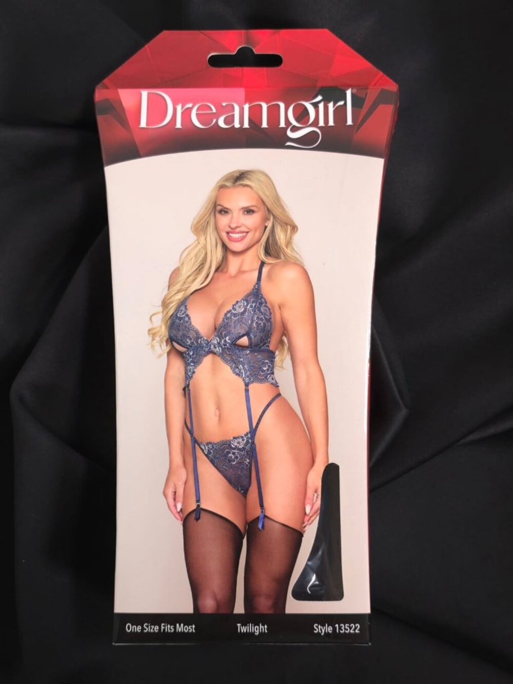 Dreamgirl Twilight Blue Lace Garter Bralette G-String Set One Size 13522